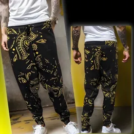 ^OUTFIT KINGS^ BANDANA JOGGER SWEATPANTS ~BLACK-YELLOW PAISLEY~ “THE SHATTER SERIES” (5XL)