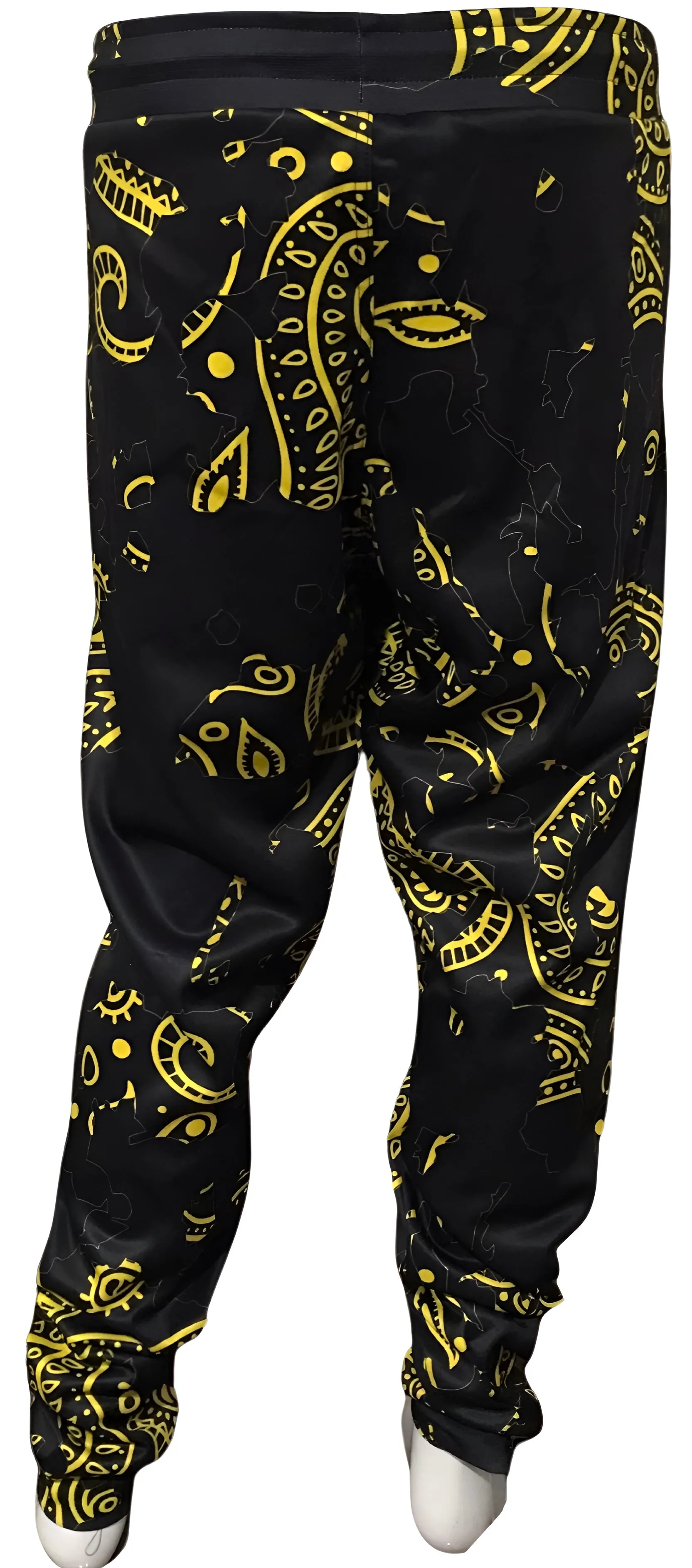 ^OUTFIT KINGS^ BANDANA JOGGER SWEATPANTS ~BLACK-YELLOW PAISLEY~ “THE SHATTER SERIES” (5XL)