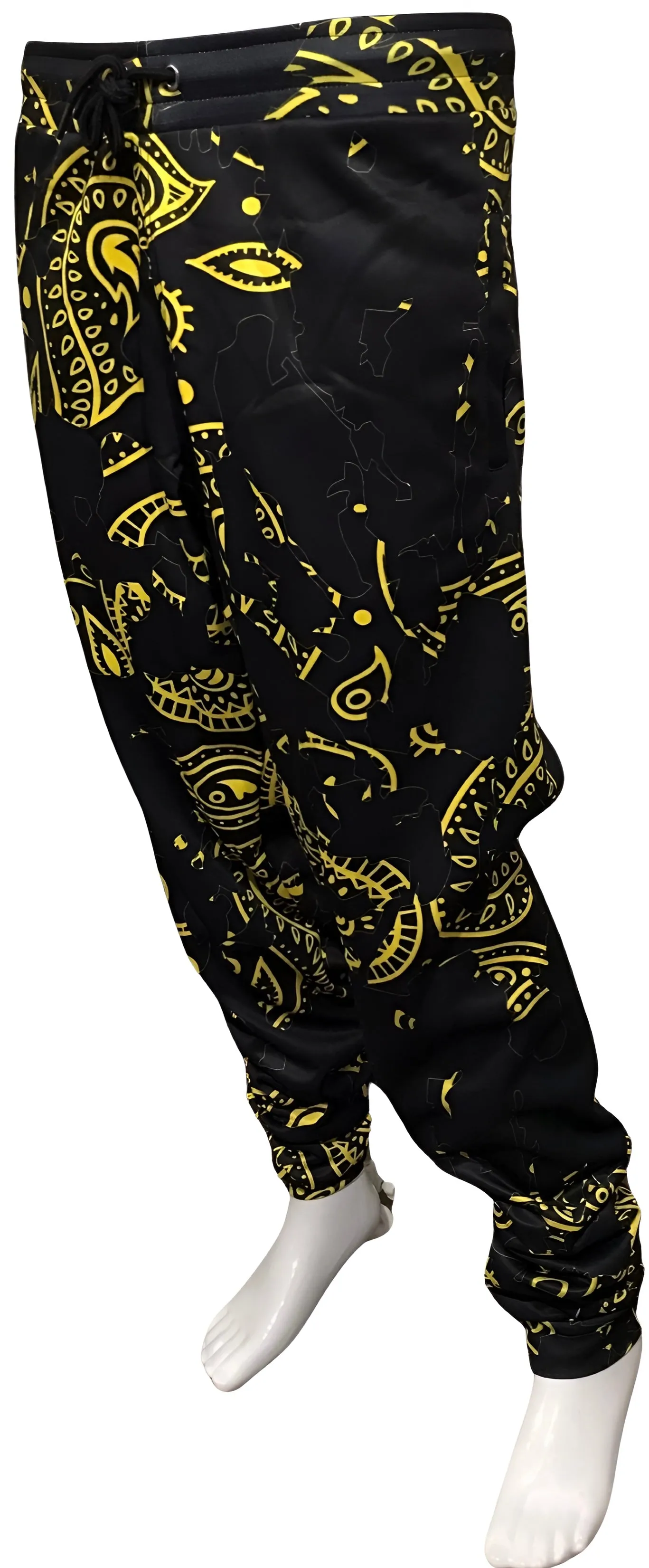 ^OUTFIT KINGS^ BANDANA JOGGER SWEATPANTS ~BLACK-YELLOW PAISLEY~ “THE SHATTER SERIES” (5XL)