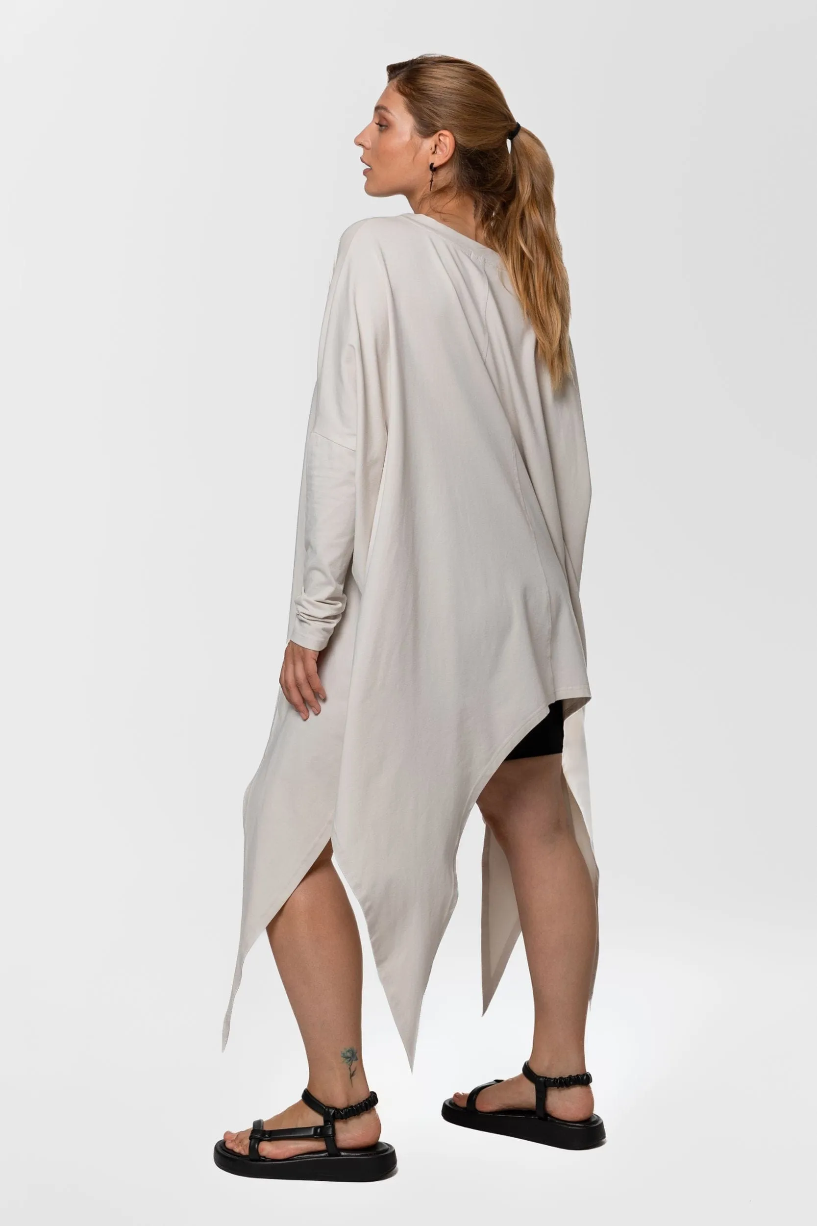 Oversized asymmetric cotton jersey tunic