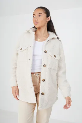 OVERSIZED FAUX FUR BUTTON THROUGH SHACKET