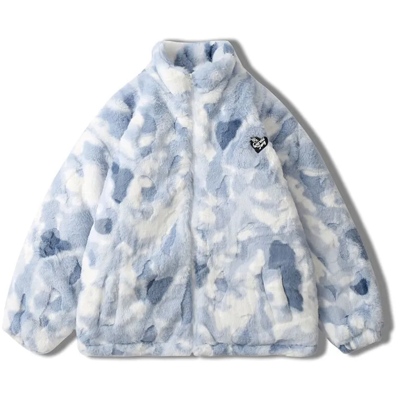 Parkas Winter Jacket Streetwear Tie Dye Fuzzy Fluffy Thicken Warm Padded Coats