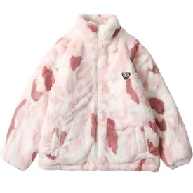 Parkas Winter Jacket Streetwear Tie Dye Fuzzy Fluffy Thicken Warm Padded Coats