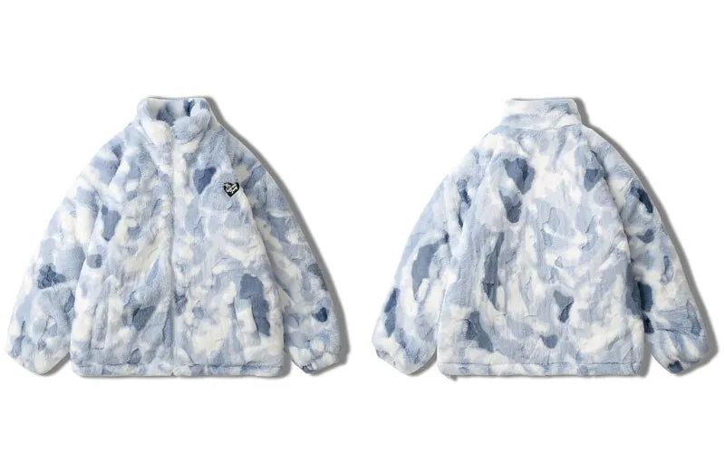 Parkas Winter Jacket Streetwear Tie Dye Fuzzy Fluffy Thicken Warm Padded Coats