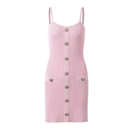 Pre Order:  Knitted False Pocket Buttoned Camisole Dress