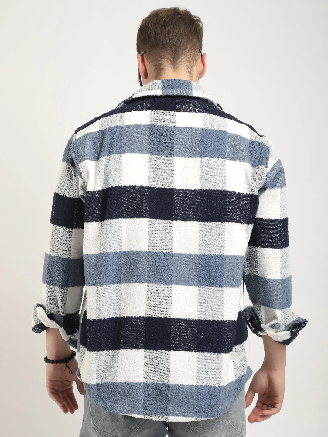 Pure Wool Slate Towel Knitted Check Shacket