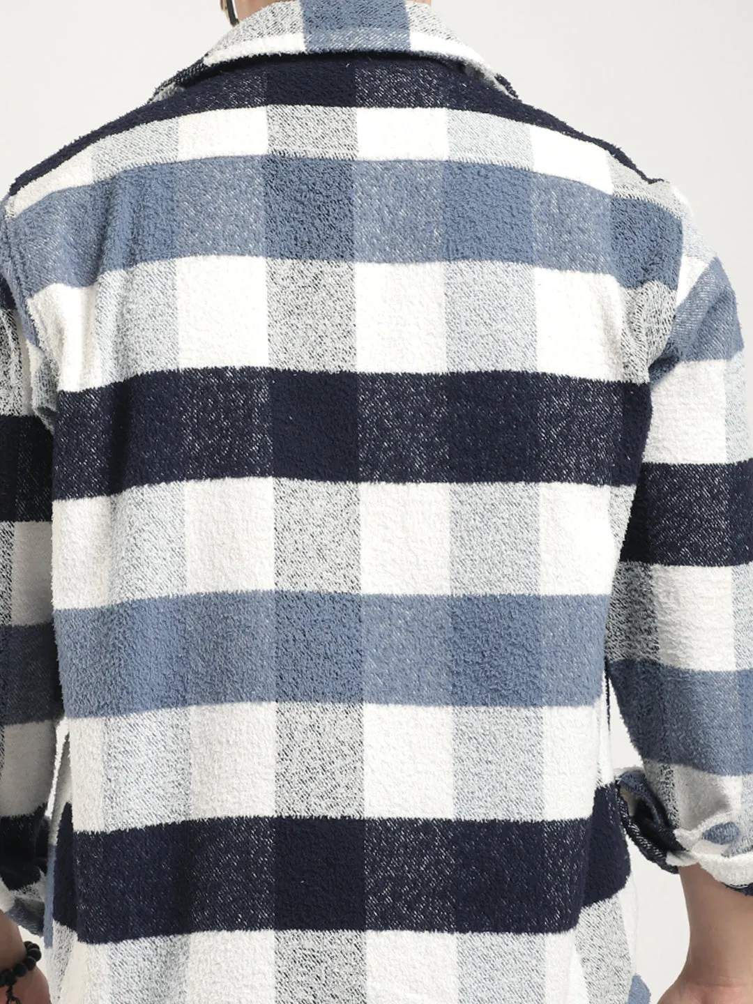 Pure Wool Slate Towel Knitted Check Shacket