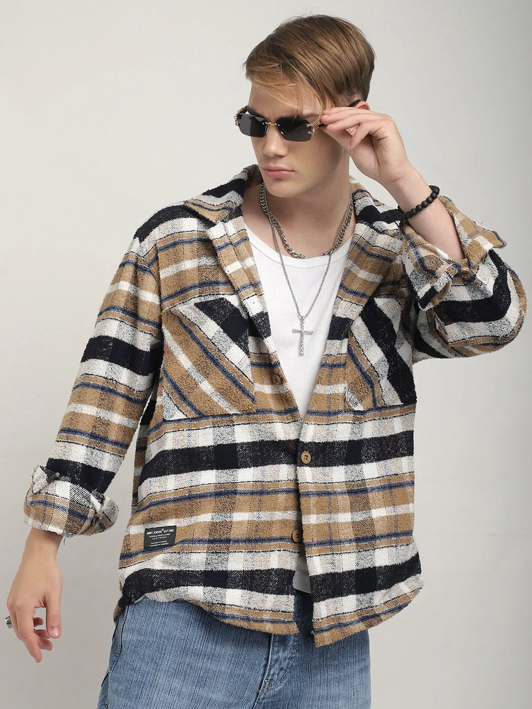 Pure Wool Towel Knitted Fom Check Shacket