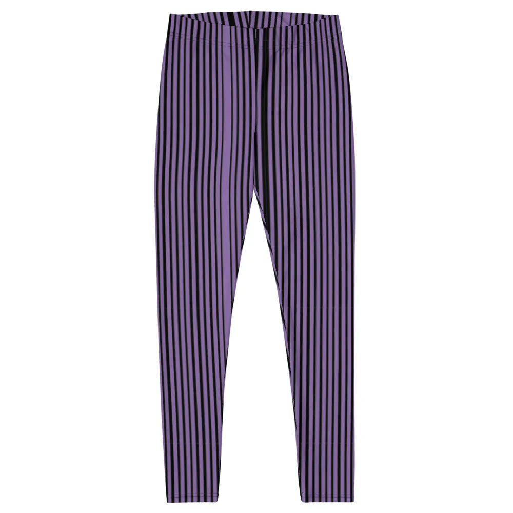 Purple Striped Casual Leggings, Modern Long Vertical Striped Casual Tights-Made in USA/EU/MX