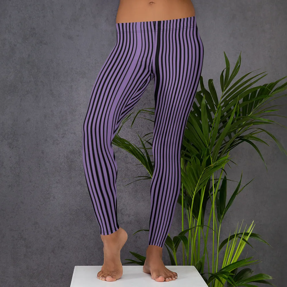 Purple Striped Casual Leggings, Modern Long Vertical Striped Casual Tights-Made in USA/EU/MX