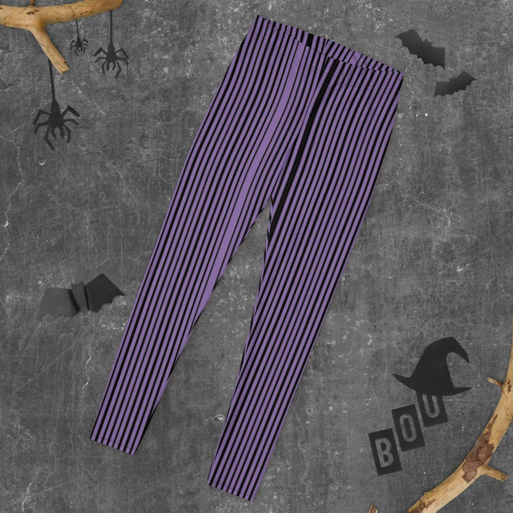 Purple Striped Casual Leggings, Modern Long Vertical Striped Casual Tights-Made in USA/EU/MX