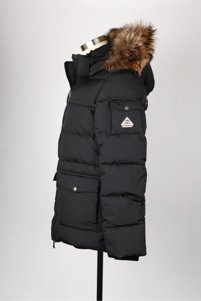 Quilted Puffer Jacket With Fur Hood-Black