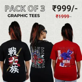 "Samurai" "Snake" "Demon Wear" Graphic T-Shirt By DemonWear Combo Pack of 3 for Her