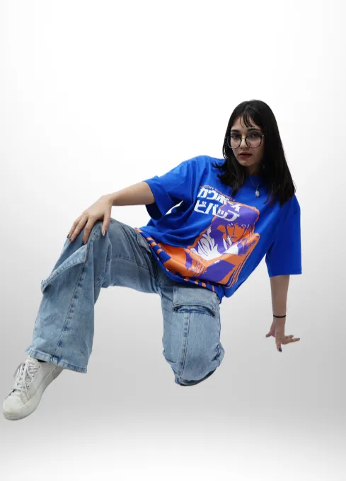 "Space Cowboy" Oversized Puff Print Blue T-Shirt By DemonWear for Her