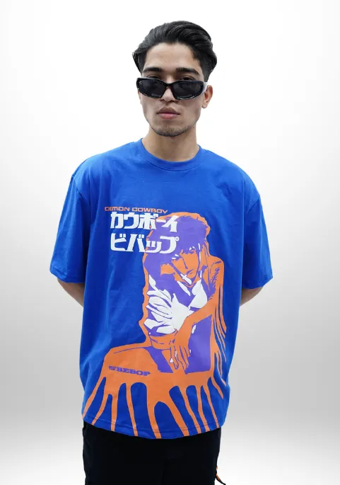 "Space Cowboy" Oversized Puff Print Blue T-Shirt By DemonWear for Him