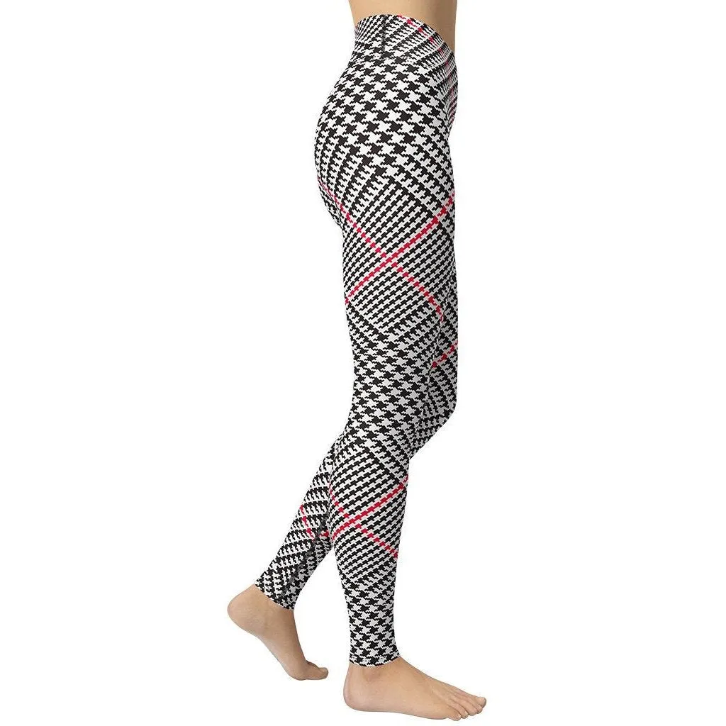 Red Houndstooth Plaid Yoga Leggings