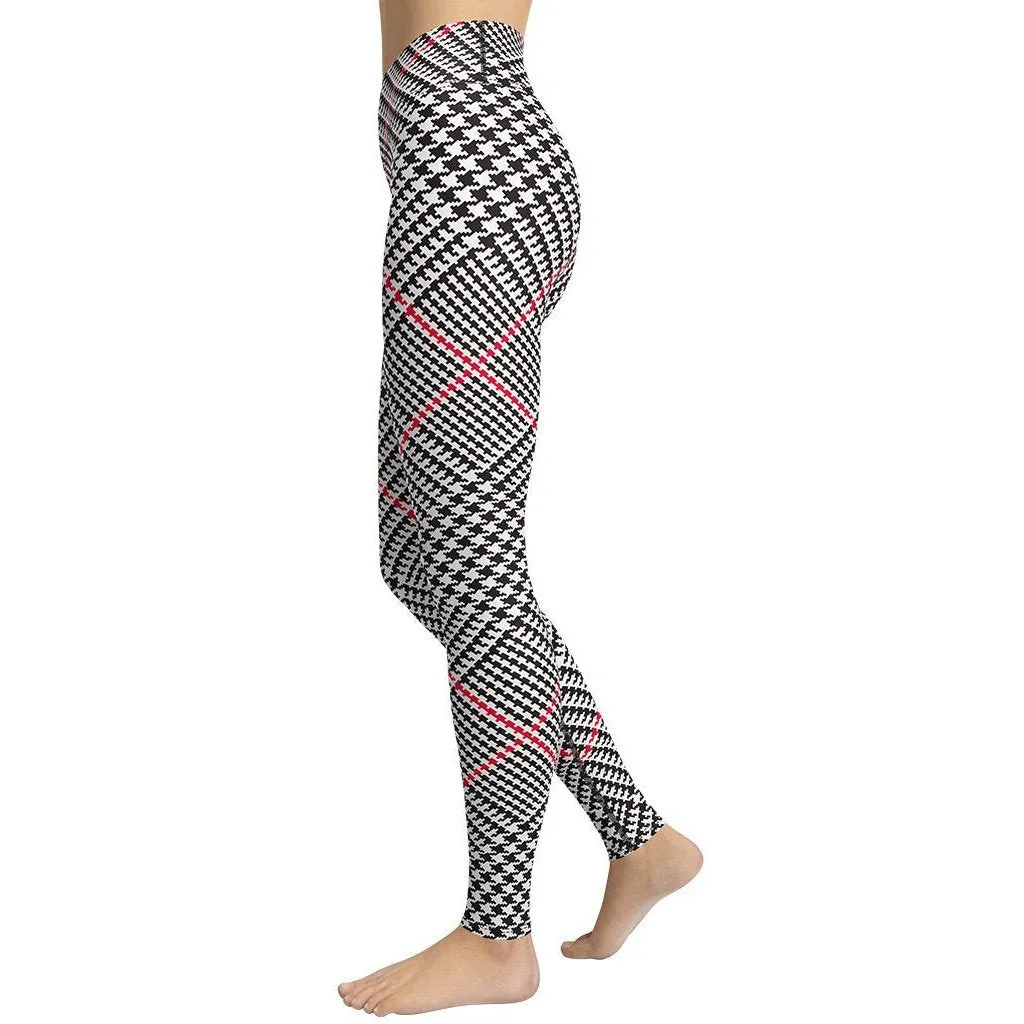 Red Houndstooth Plaid Yoga Leggings