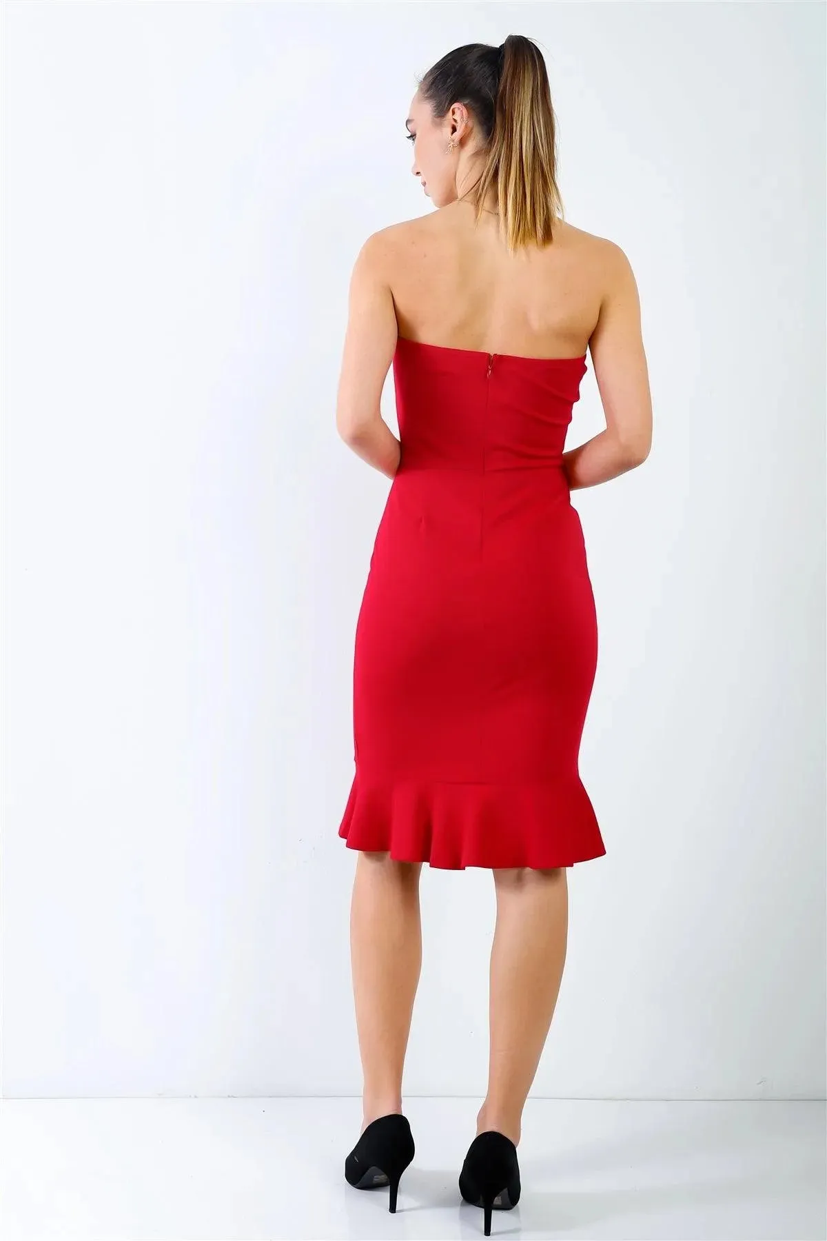 Red Sleeveless Ruffle Hem Bodycon Mini Dress /1-2-2-1