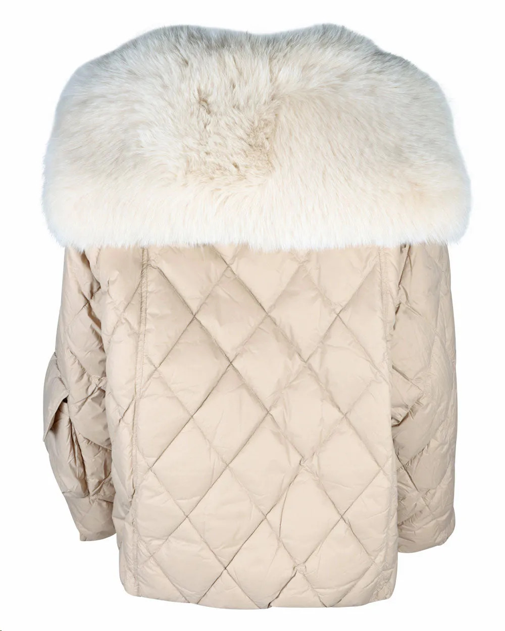 Short Tick Tock Fur Quilted Jacket in Cream