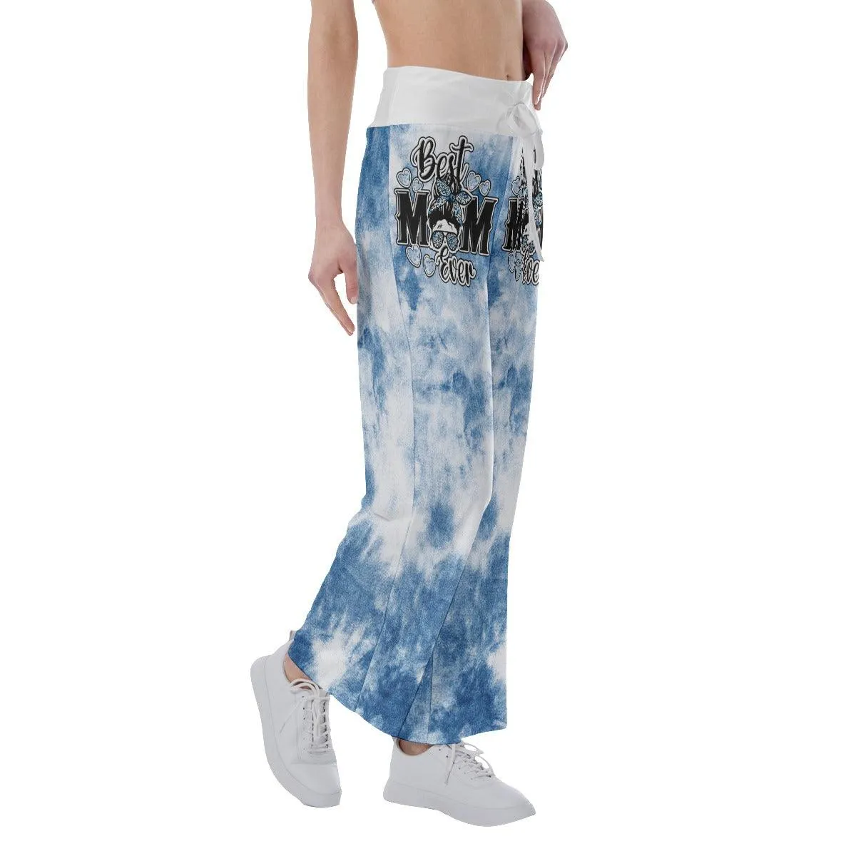 Sky Ocean Blue Skull High-waisted Wide Leg Pants