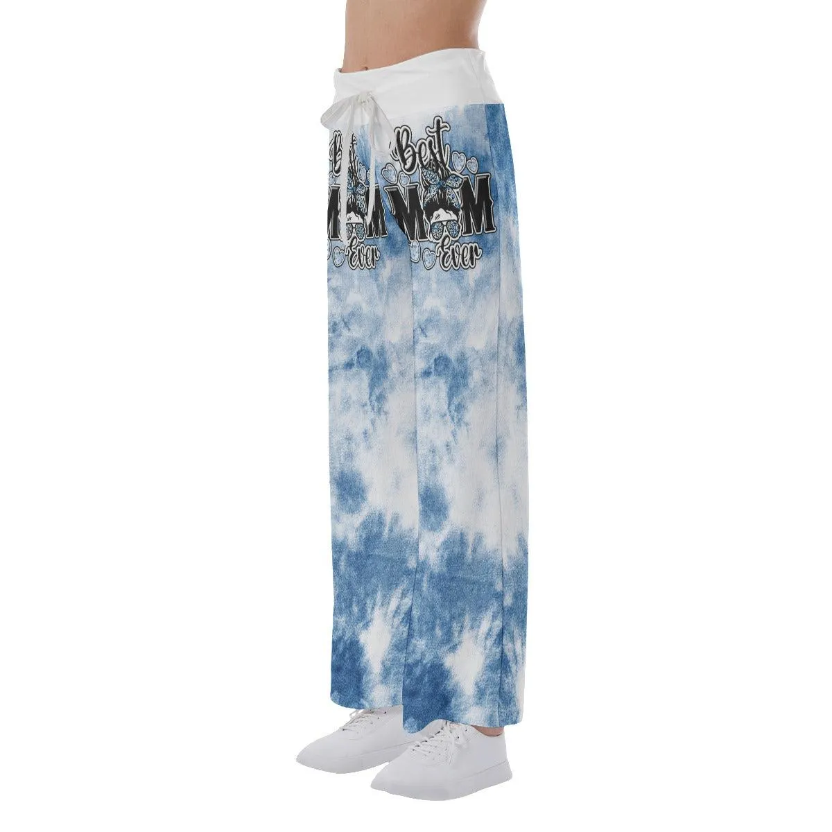 Sky Ocean Blue Skull High-waisted Wide Leg Pants