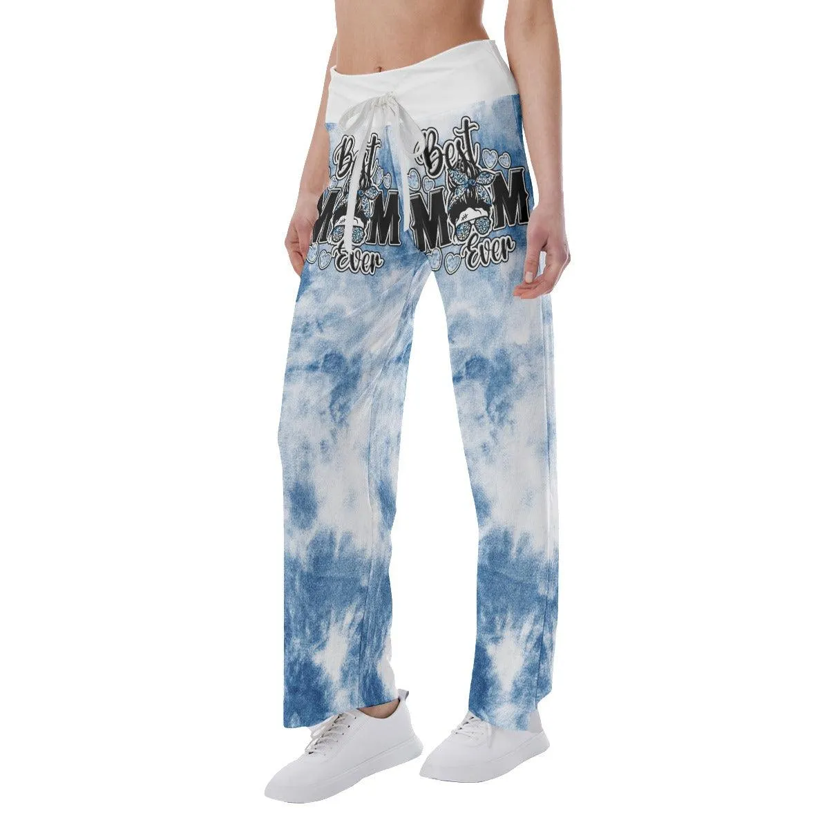 Sky Ocean Blue Skull High-waisted Wide Leg Pants