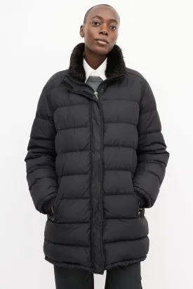 Sport Black Quilted Down & Fur Puffer Jacket