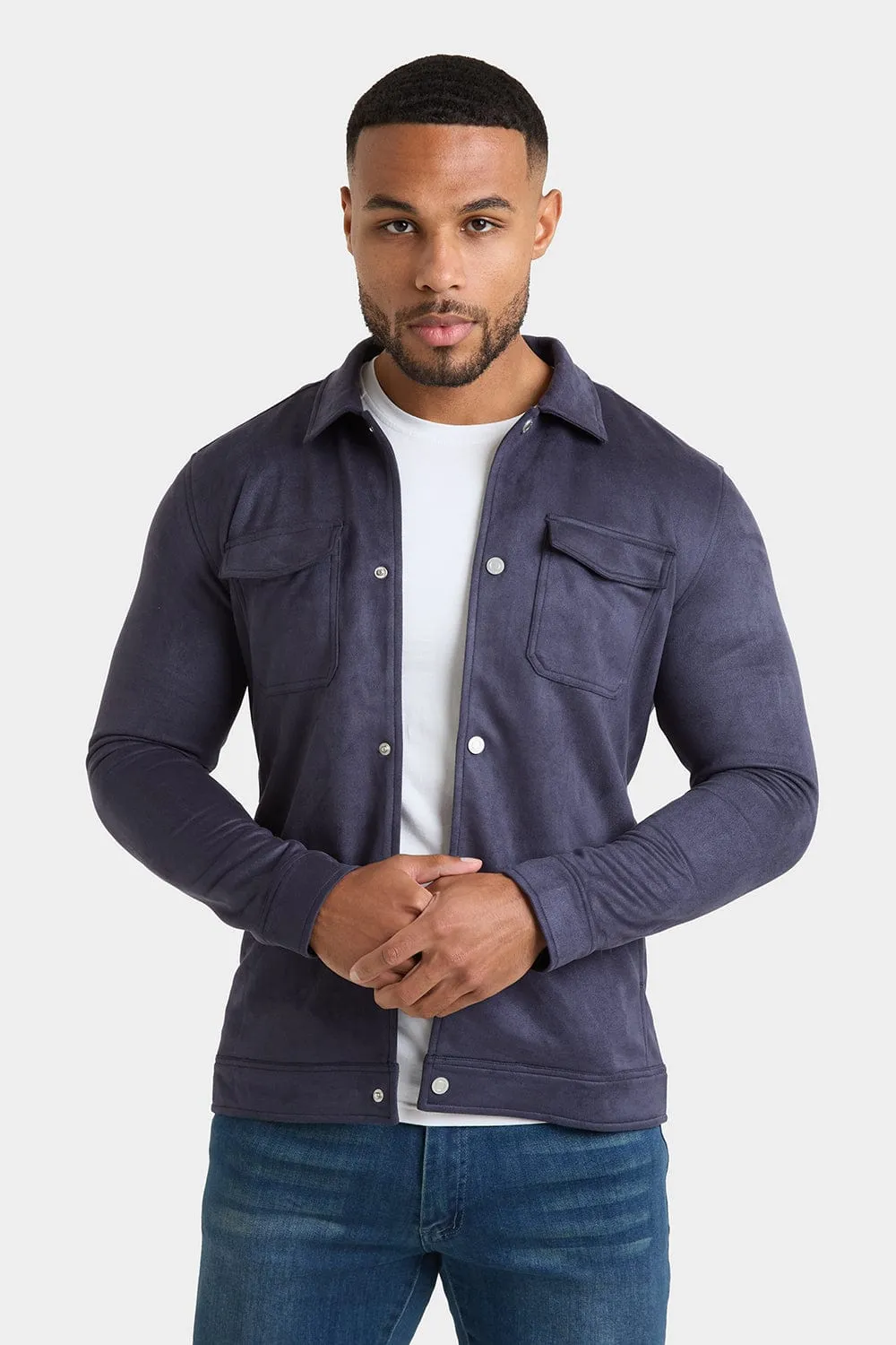 Suede Look Shacket in Navy