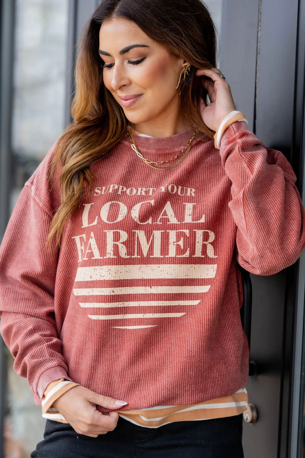 Support Your Local Farmer Ribbed Graphic Crewneck