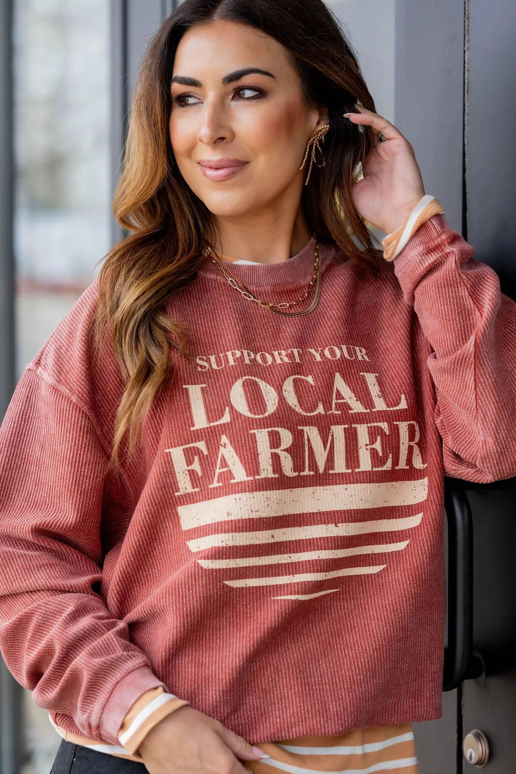 Support Your Local Farmer Ribbed Graphic Crewneck