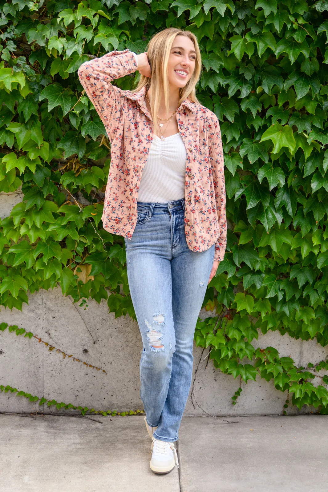 Sweet Caroline Floral & Corduroy Shacket