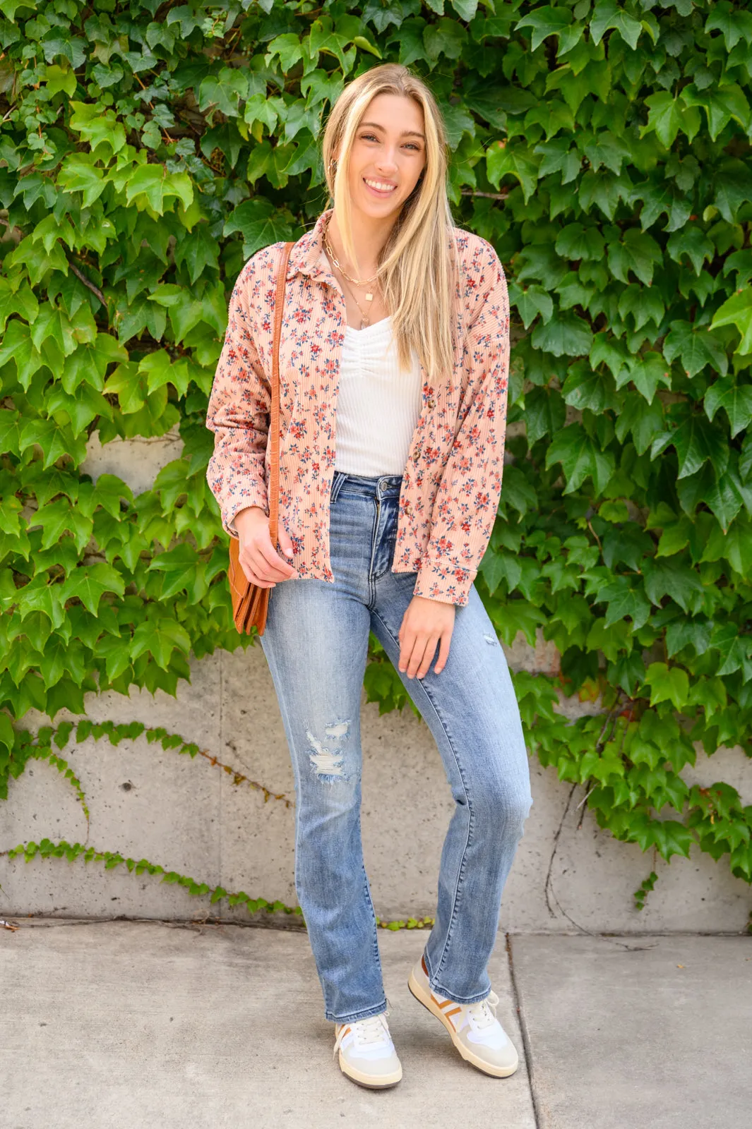 Sweet Caroline Floral & Corduroy Shacket