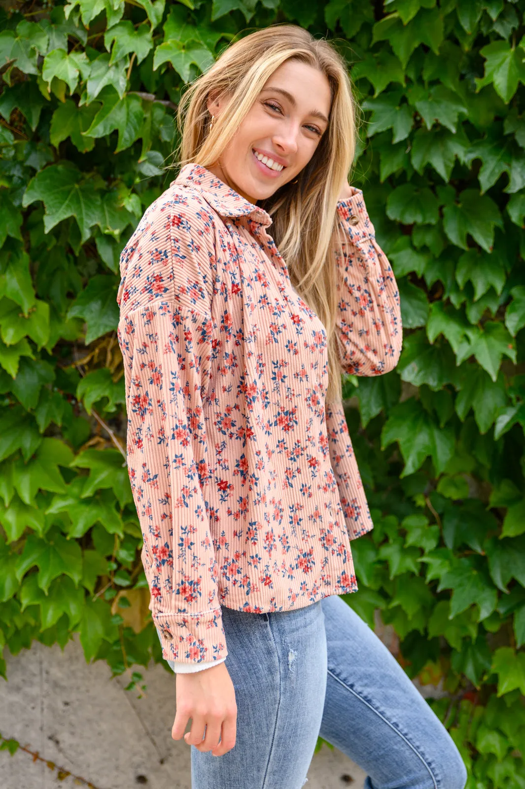 Sweet Caroline Floral & Corduroy Shacket