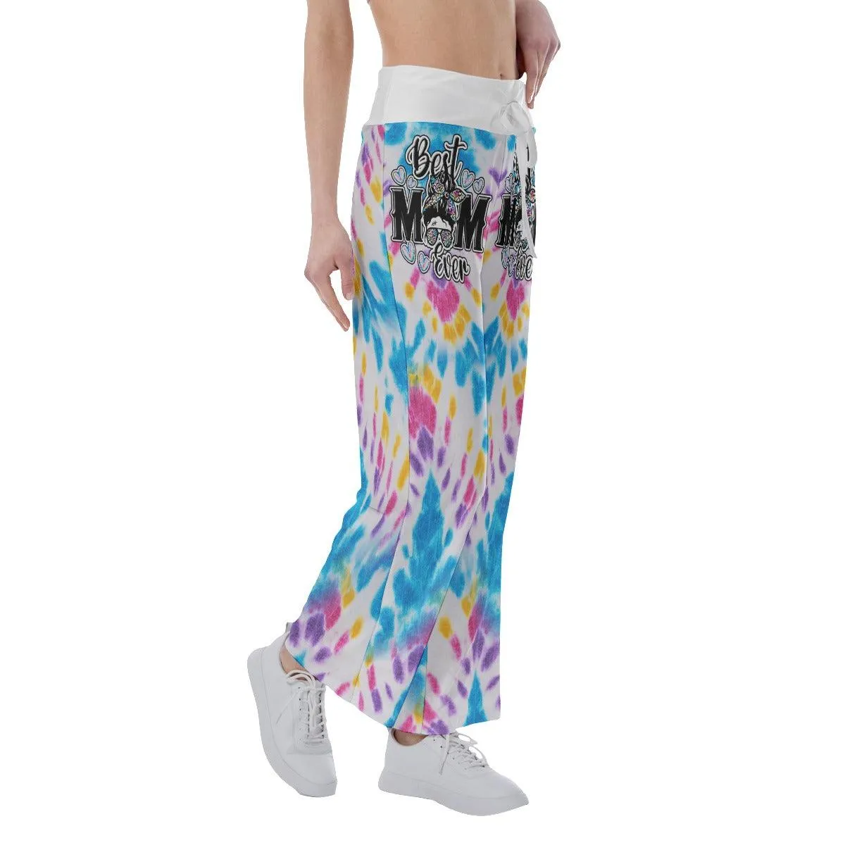 TieDye Blue Yelow Skull Mom High-waisted Wide Leg Pants