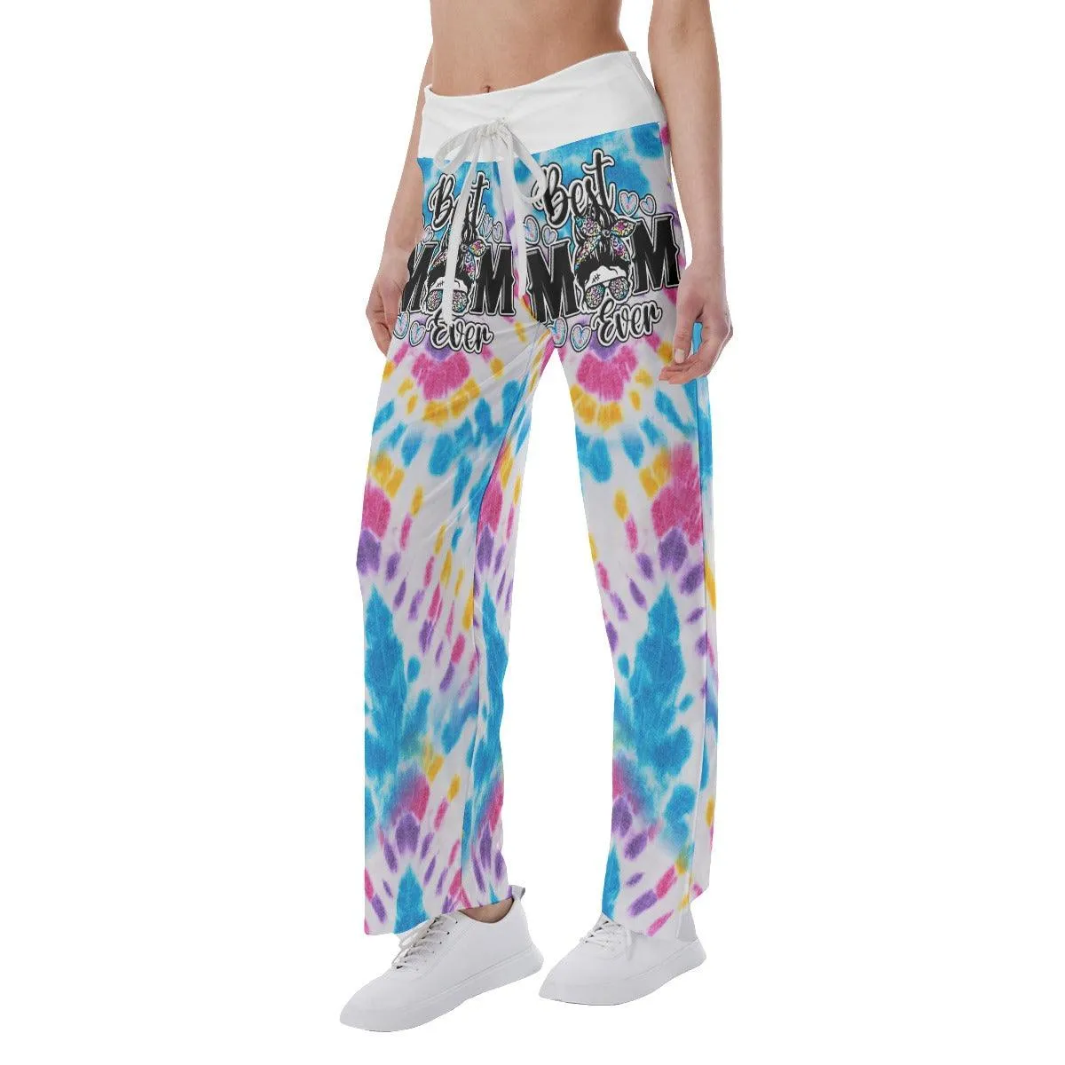 TieDye Blue Yelow Skull Mom High-waisted Wide Leg Pants