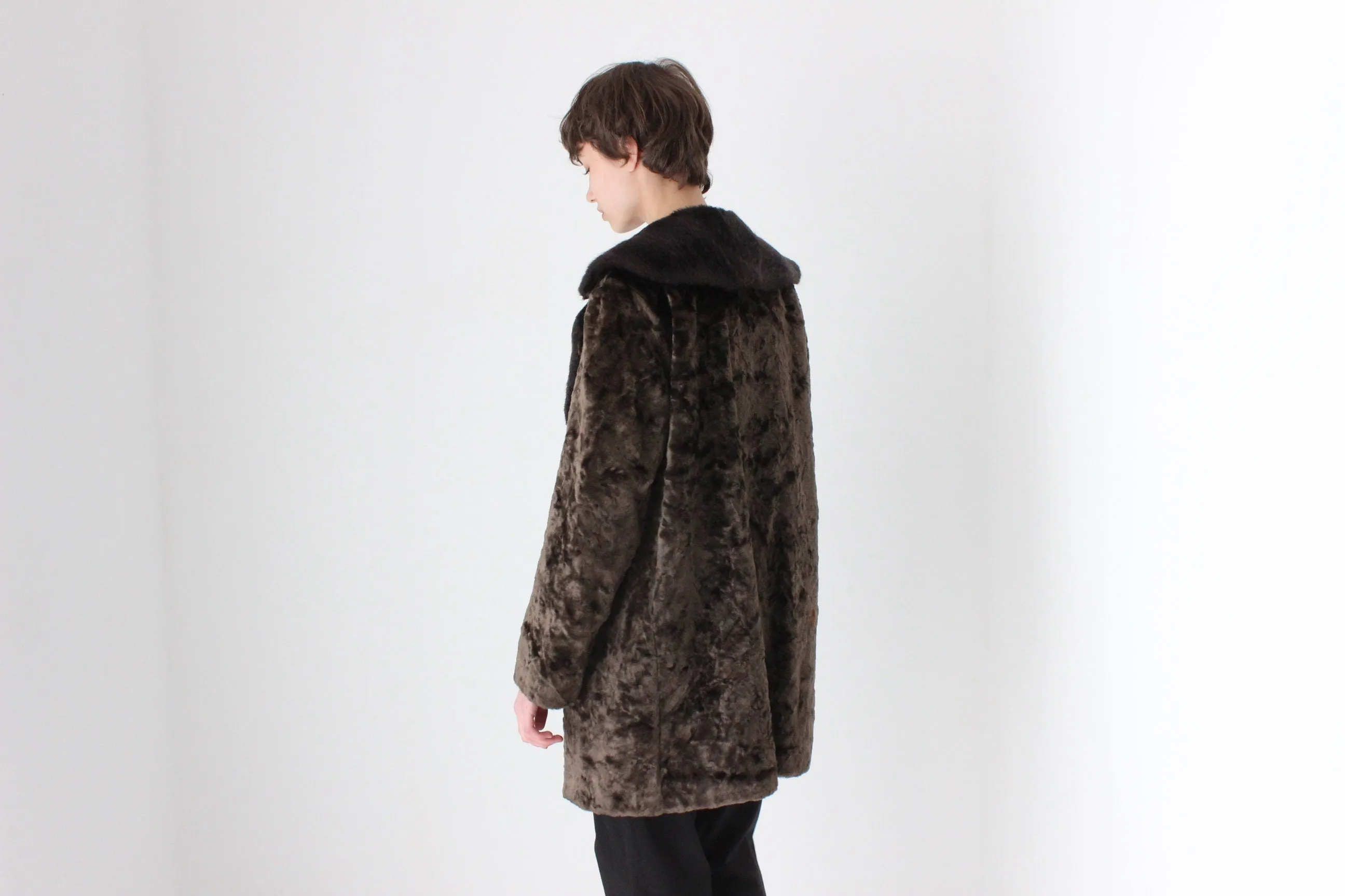 True 70s Chocolate Faux Fur Shaggy Collar Afghan Coat