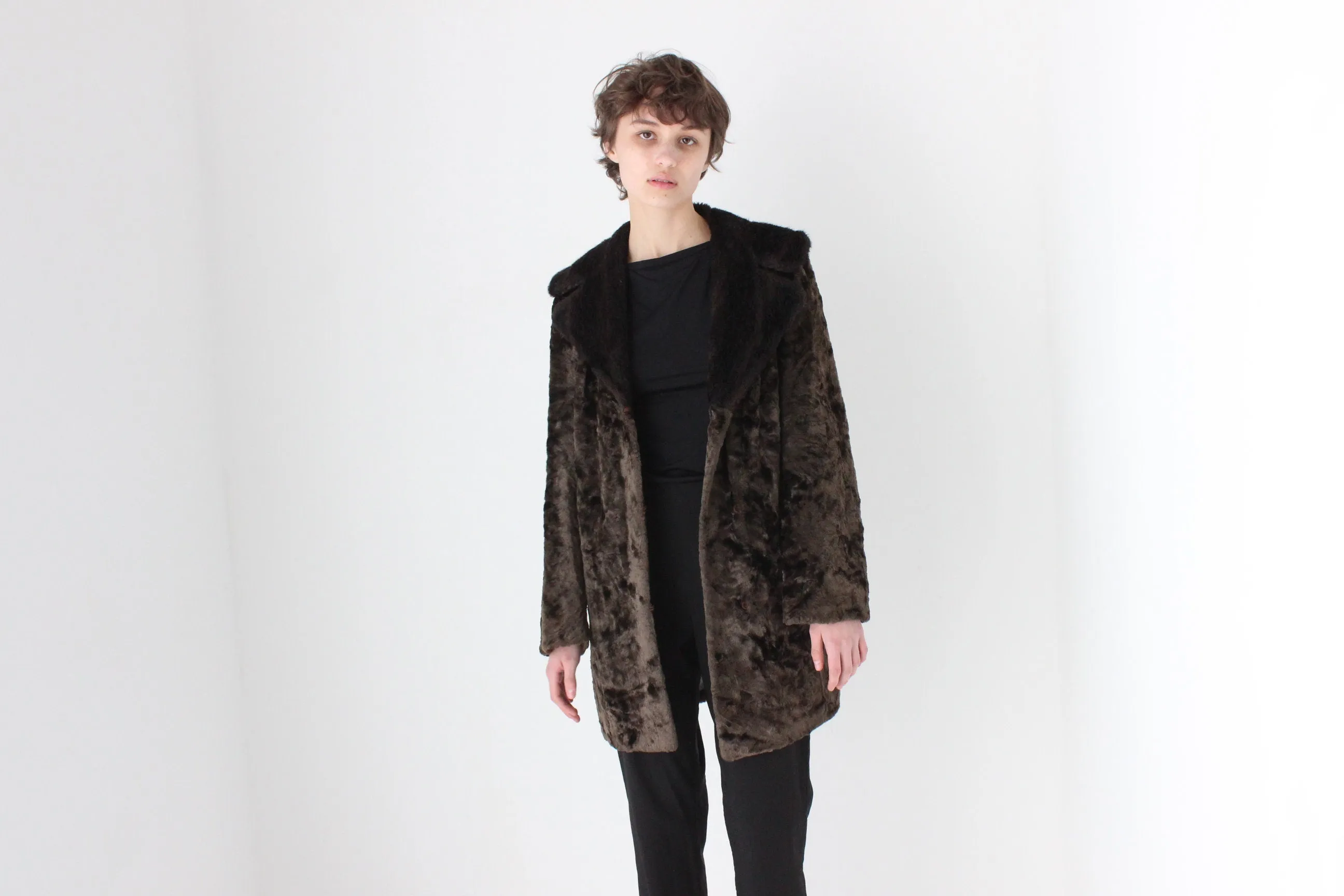 True 70s Chocolate Faux Fur Shaggy Collar Afghan Coat