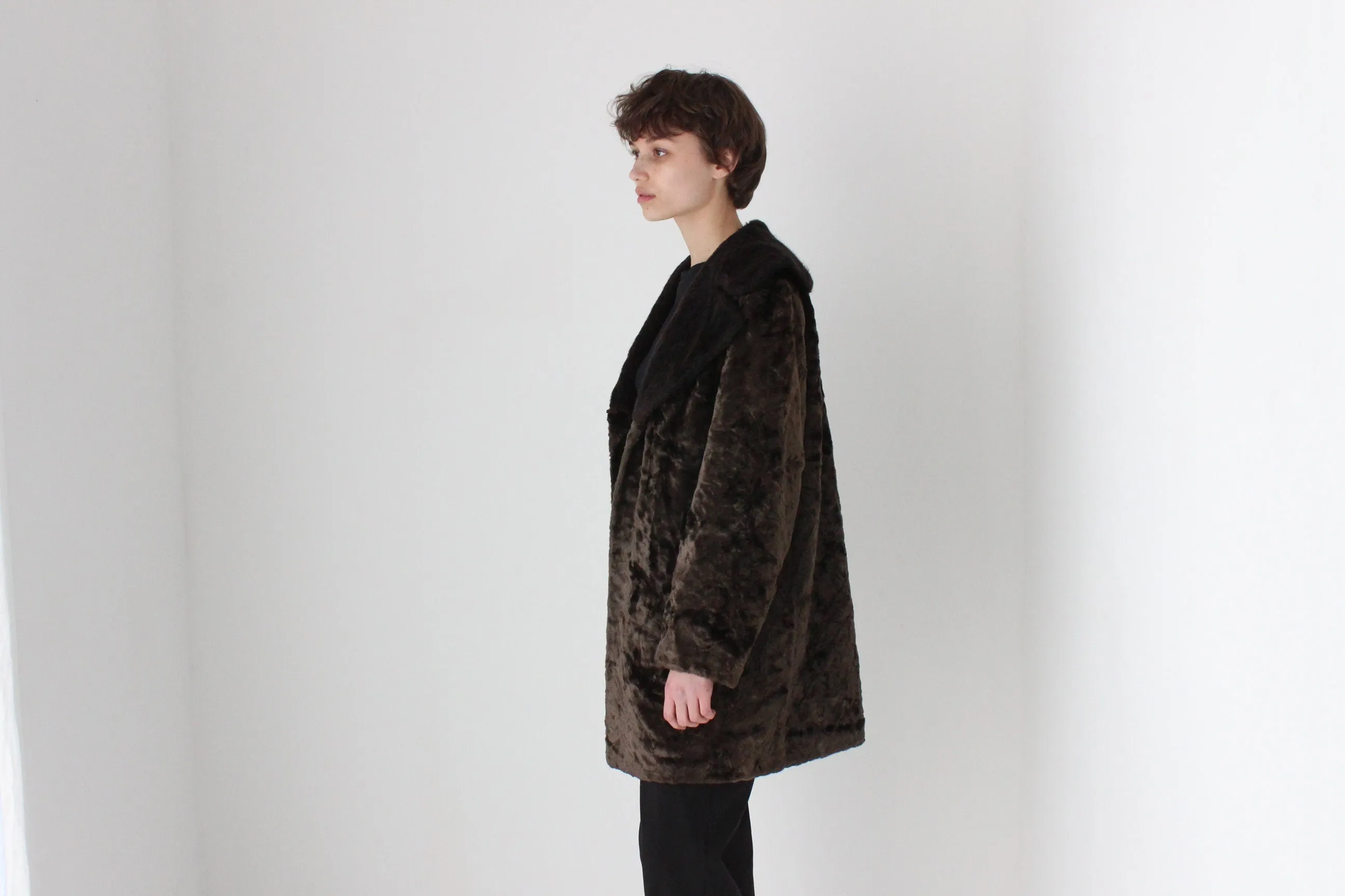 True 70s Chocolate Faux Fur Shaggy Collar Afghan Coat