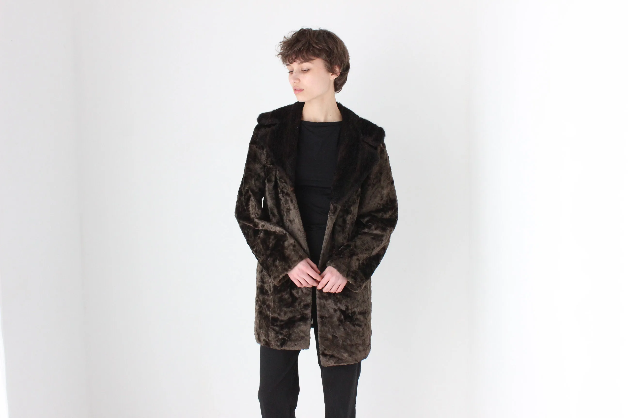 True 70s Chocolate Faux Fur Shaggy Collar Afghan Coat