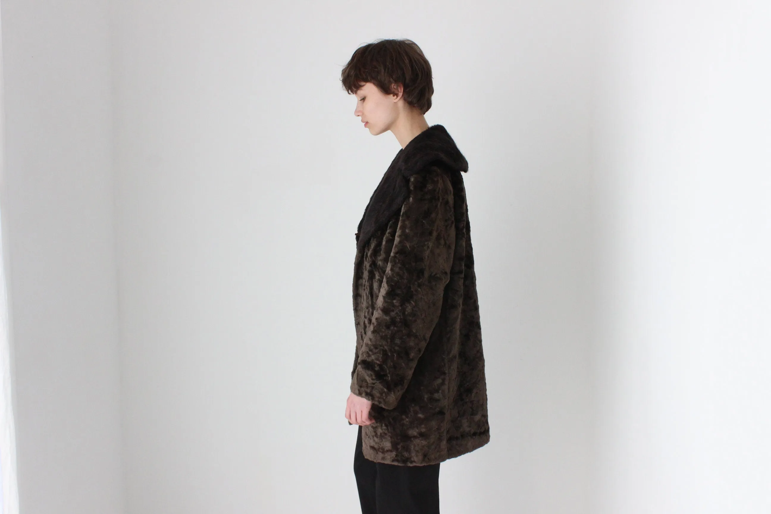 True 70s Chocolate Faux Fur Shaggy Collar Afghan Coat