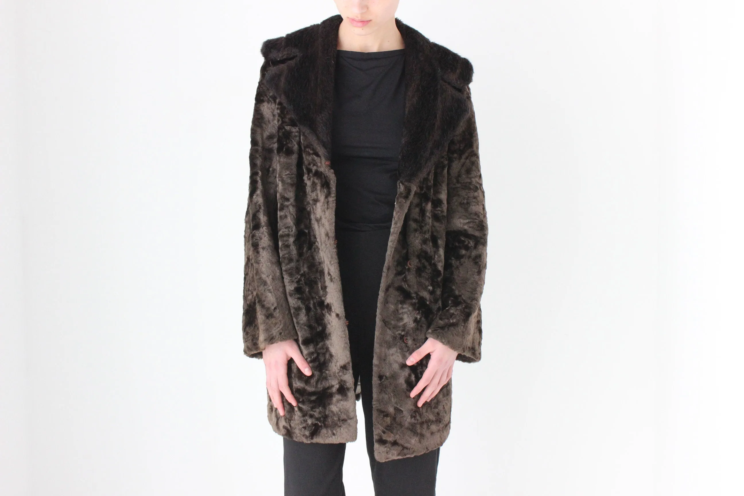 True 70s Chocolate Faux Fur Shaggy Collar Afghan Coat