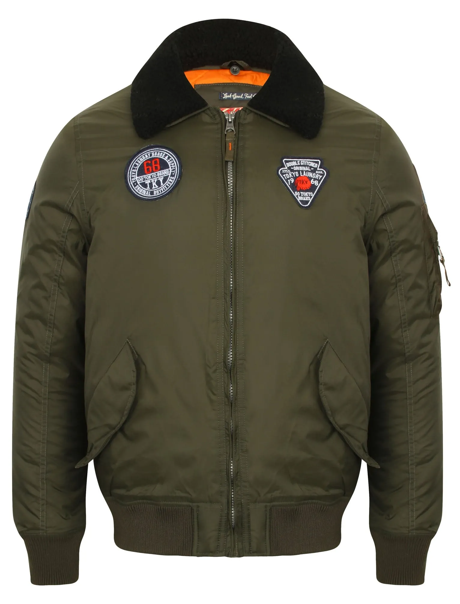 Turner Fur Collar Bomber Jacket with Aviator Badges in Dark Khaki - Tokyo Laundry