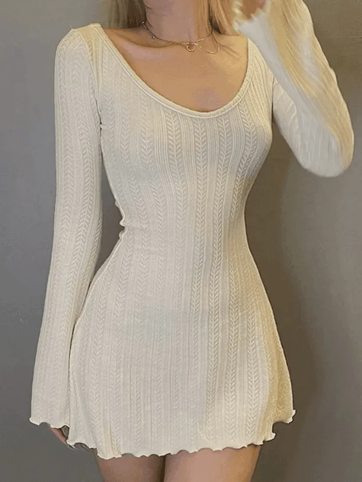 Uniwim Backless Knitted Long Sleeve Mini Dress