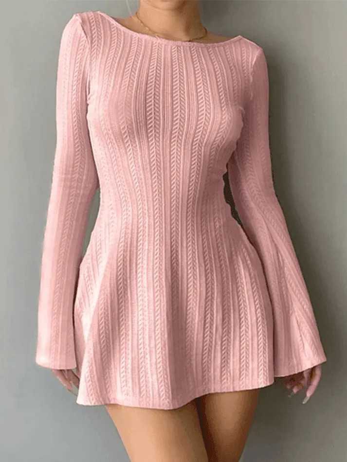 Uniwim Backless Knitted Long Sleeve Mini Dress