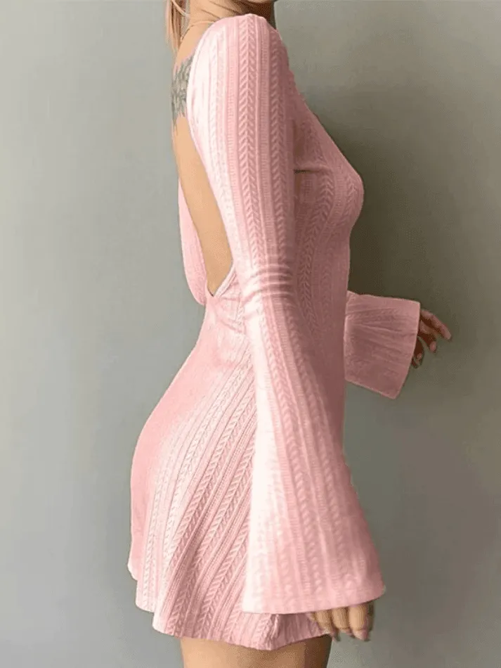 Uniwim Backless Knitted Long Sleeve Mini Dress