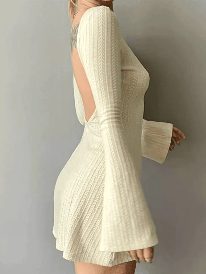 Uniwim Backless Knitted Long Sleeve Mini Dress