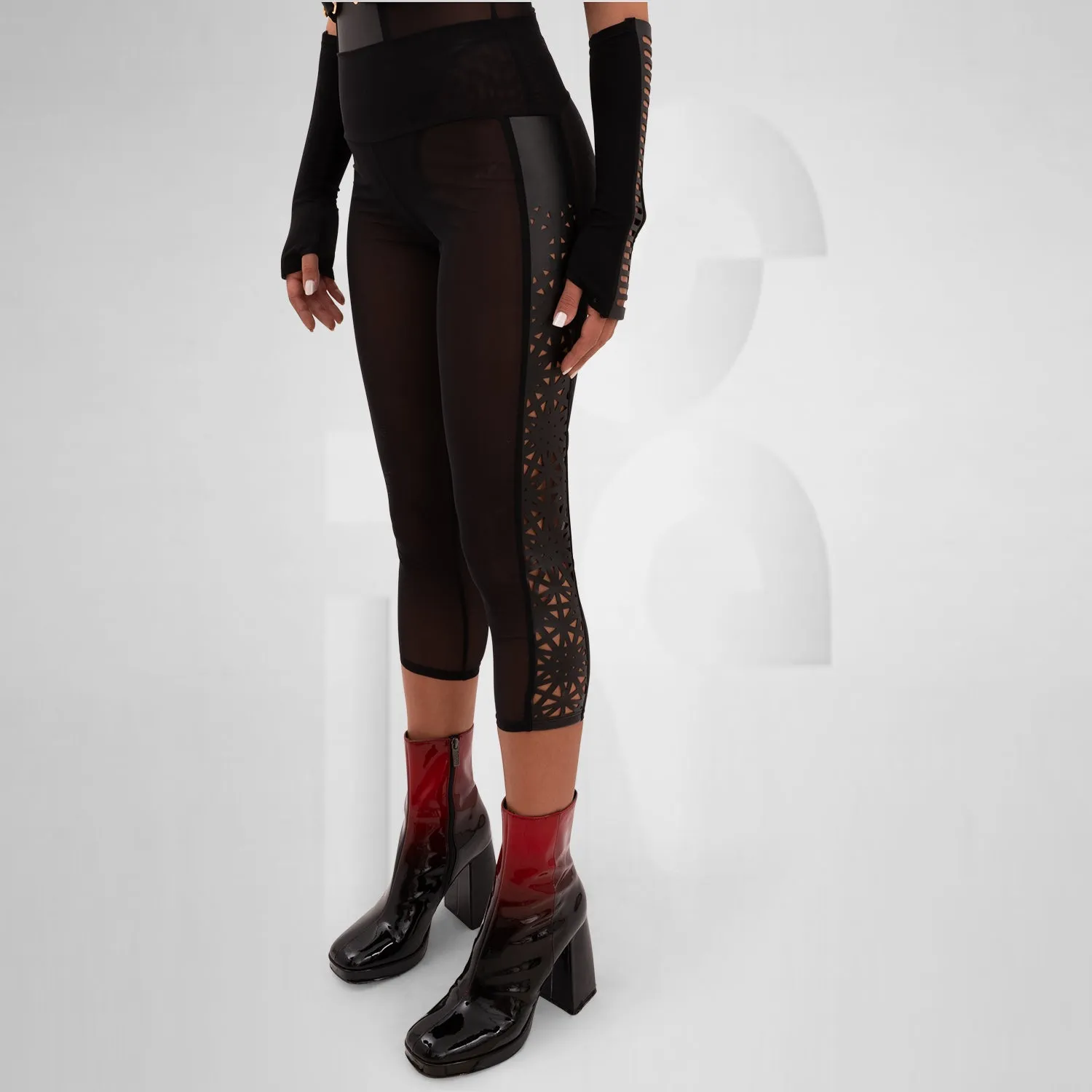 Vegan Laser-Cut Sheer Leggings