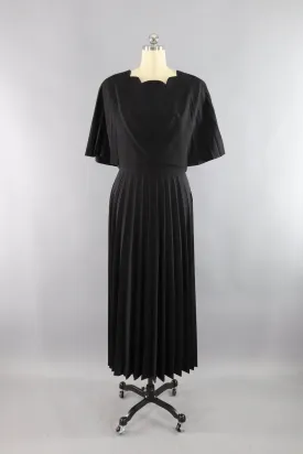 Vintage 1970s Black Capelet Maxi Dress