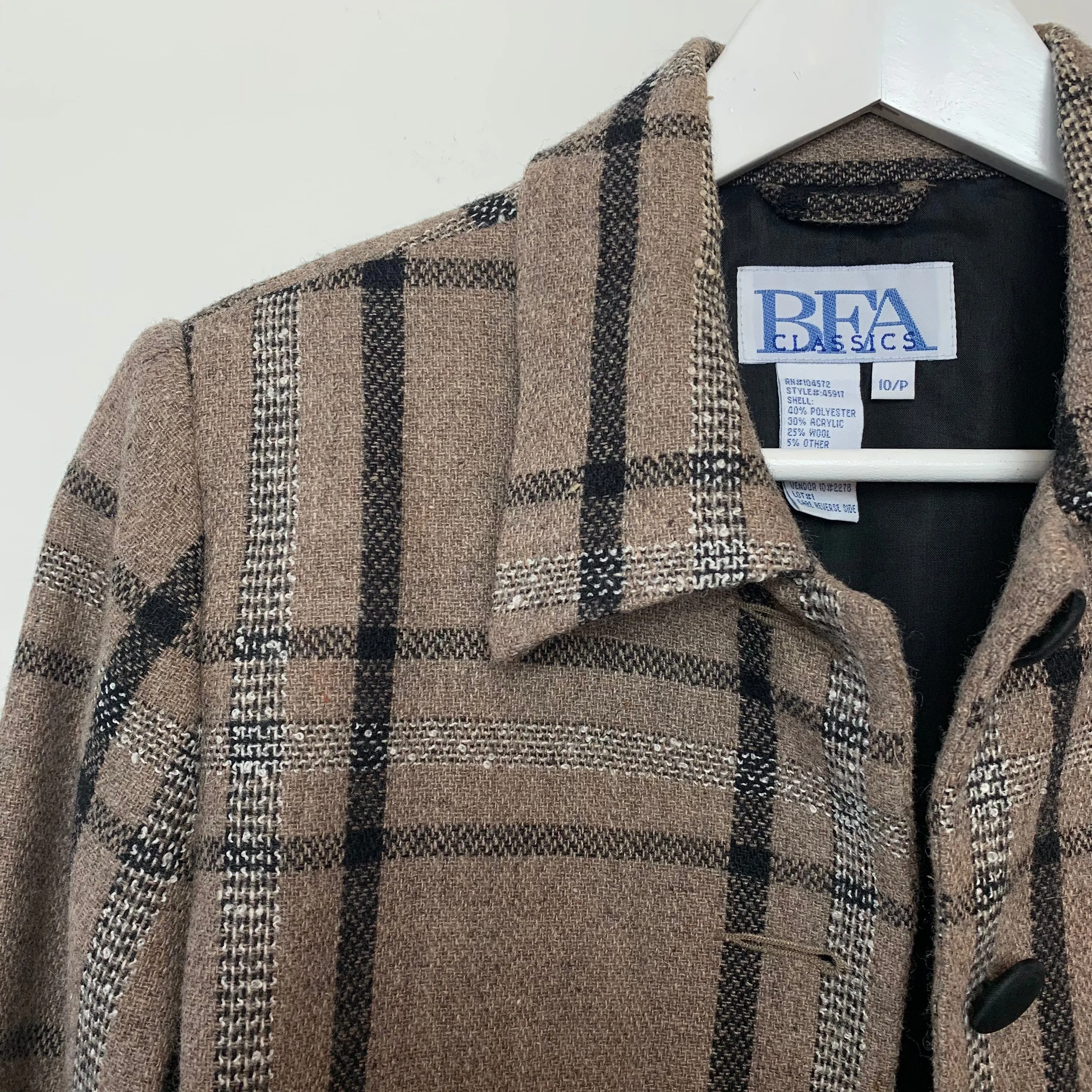 Vintage 90s BFA Classics Plaid Blazer Coat 10 Petite