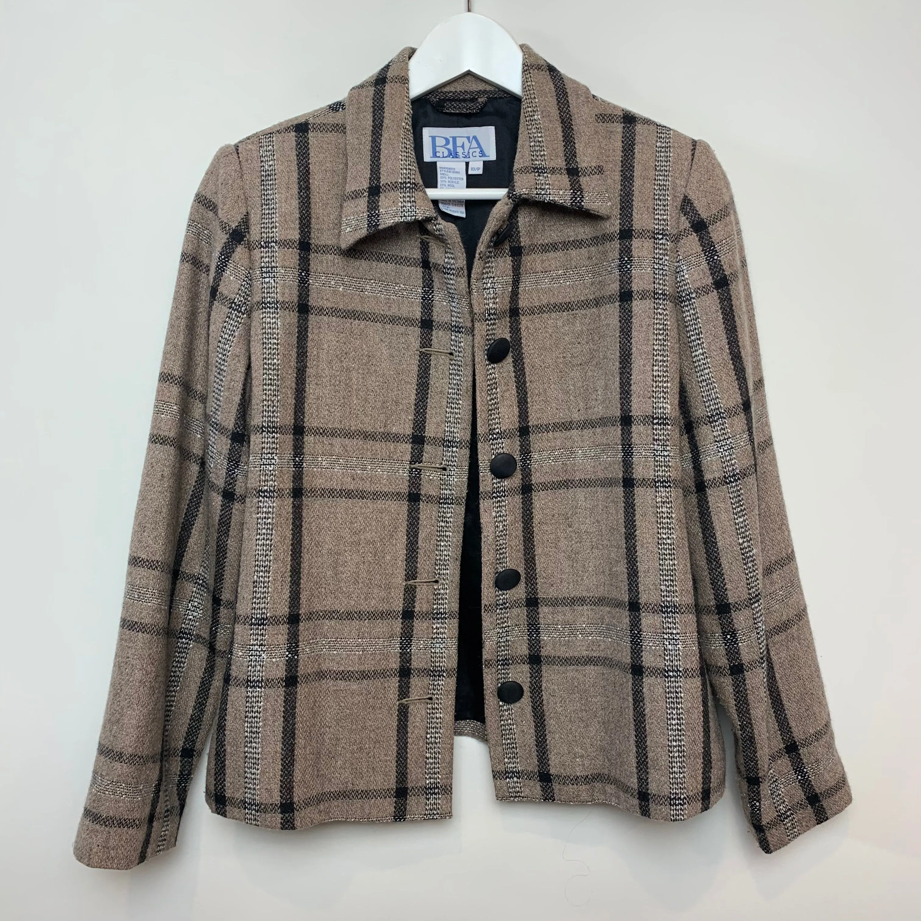 Vintage 90s BFA Classics Plaid Blazer Coat 10 Petite